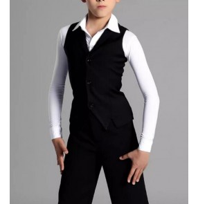 Boys black color ballroom latin dance vest stage performance salsa rumba chacha latin ballroom junior dancing waistcoats for kids